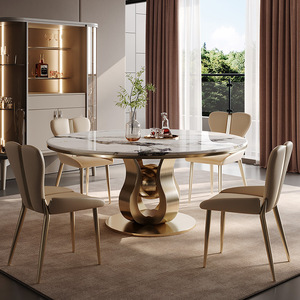 Mesa de Comedor de Mármol Microcristalino, Diseño Minimalista, Giratoria, Sillas de Comedor de Lujo, para Uso Doméstico y en Restaurantes - Product Image 3