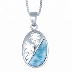Collier pendentif en argent sterling 925 avec larimar bleu naturel en forme de palmier - Product Image 6