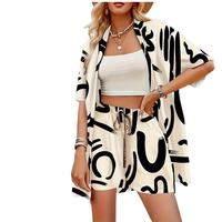 Ensemble deux pièces pour femme en polyester et coton 80g, imprimé bohème, avec short et kimono à manches courtes, tenue de plage, fournisseur ODM
