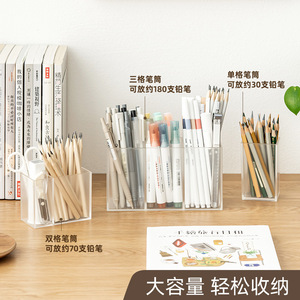 Shidai Liangpin Transparent Pen Holder Square Plastic Office Desk Storage Box Multifunctional Pen Organizer - Product Image 2