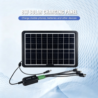 Panel Surya Mono 8W Tingkat Konversi Tinggi All in One dengan Kabel Pengisian Daya USB 5 in 1 untuk Berkemah, Mendaki, dan Pengisian Darurat