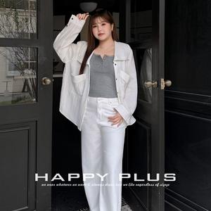 Veste décontractée ample pour femme Happy Plus, col en faux lin blanc, grande taille, en fibre de viscose tissée, couleur unie avec poches - Product Image 4