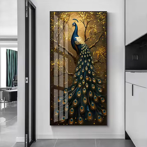 Pavone di lusso arte Hotel pittura moderna <span class=keywords><strong>soggiorno</strong></span> ingresso pittura di cristallo <span class=keywords><strong>arredamento</strong></span> per la casa arte della parete pittura decorativa - Product Image 1