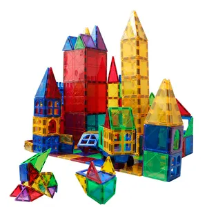 Wholesale Popular Magnetic Tiles Building Toy Safety Colorful Magnetic Bricks Colored Window Magnetic Block Set for Kids