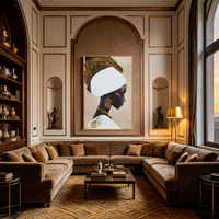 Tableau mural minimaliste village côtier bleu canard impasto fait main déco maison hôtel villa