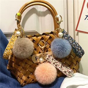 Wholesale New Style Soft Fur Ball Keychain with Pearl Lanyard Cute Plush Pendant for Women Ladies <b>Bag</b> Purse Charm Accessories - Product Image 4