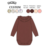 Combinaison pour bébé à manches longues, barboteuse pour nourrisson, col à volants, tricot côtelé, vêtements pour nouveau-né, tenue pour filles, vente en gros, OEM, logo personnalisé