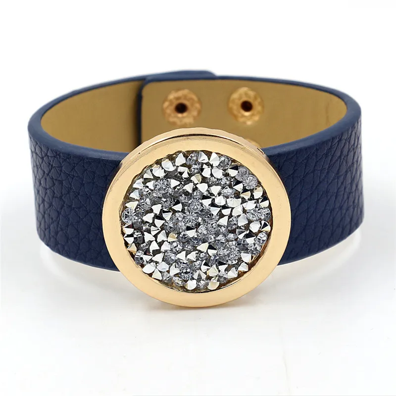 Fashion Handicrafts Banquet Personalized Diamond Embedding PU Imitation leather Wide Cuff Bracelets for Women