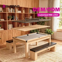 Nouvelle conception de table de jeu multifonction 3 en 1 : billard, tennis de table, table à manger avec deux bancs