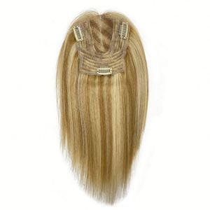 Topper de Cabello Humano 100% Real para Mujer, Base de Encaje Suizo, Color con Reflejos, Liso, para Cabello Fino, con Clip - Product Image 1