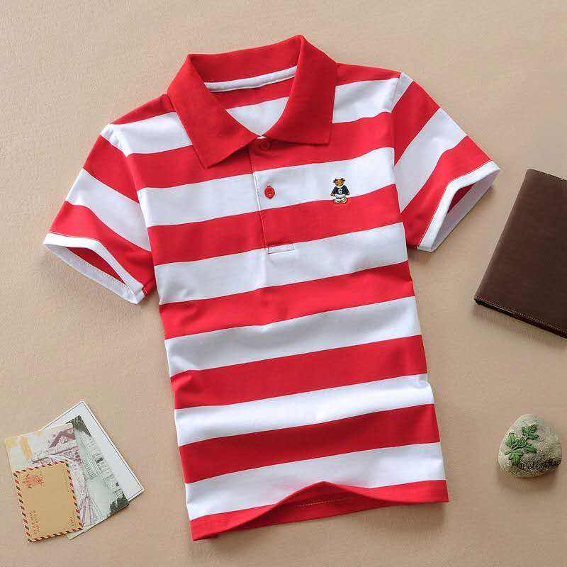 Striped Short Sleeve Boys Polo T-shirts, 100% Cotton Youth Tops