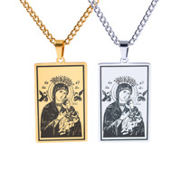 Bijoux Religieux Or Argent Acier Inoxydable Gravure Laser Collier Bijoux Catholique Vierge Marie Carré Pendentif Collier