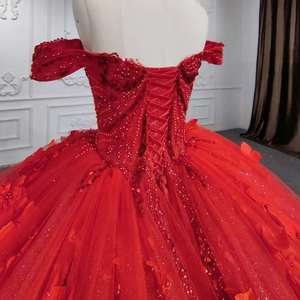 AL1628 <span class=keywords><strong>robe</strong></span> de mariée de luxe perlée <span class=keywords><strong>2023</strong></span> nouveauté or rouge avec dentelle et décor de fleurs <span class=keywords><strong>robe</strong></span> de bal civile à manches longues - Product Image 5