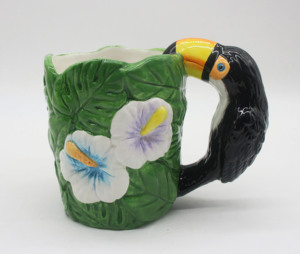 Vase en céramique en forme de toucan, design d'oiseau tropical, vase à fleurs en porcelaine, vase décoratif créatif en forme de feuille, décoration d'intérieur - Product Image 5