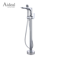 Robinet de baignoire autoportant en laiton Aideal, mitigeur de baignoire à montage au sol avec débit d'eau élevé de 47 L par minute, douchette à main chromée