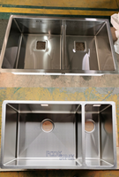 Évier de cuisine encastrable moderne 32x18 pouces, ensemble 50/50, durable, en acier inoxydable 304 de 1,2/1,5 mm d'épaisseur, pour restaurant et hôtel