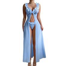 Robe longue en dentelle florale rouge sexy pour femmes, robe en dentelle florale pastorale sexy en maille pour femmes - Product Image 5