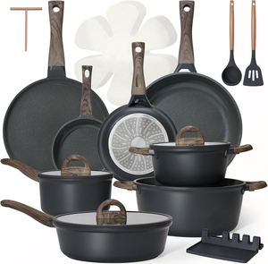 Juego de Utensilios de Cocina Modernos de Aluminio Fundido Negro No Tóxico, Sartén Antiadherente con Tapa de Vidrio para Cocinar - Product Image 1