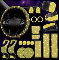 Juego de 19 Accesorios para Auto, Cubierta de Volante Brillante, Cubierta de Palanca de Cambios, Cubierta de Freno de Mano, Almohadilla de Apoyo para Brazos, Cargador, Tira Decorativa para Rejilla de Ventilación