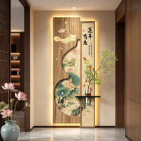 Peinture décorative LED en forme de gourde, poisson lotus, art mural éclairé, nouvelle décoration murale LED chinoise avec étagère pour l'entrée