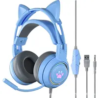 Headphone Anak-anak Headphone Telinga Kucing dengan Mikrofon untuk Anak-anak Laki-laki & Perempuan Kabel dengan Headset 3.5Mm untuk Pembelajaran Online Rumah