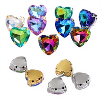 HFOUR Strass en vrac écologiques à 16 facettes, en verre à dos plat, forme cœur, effet diamant AB, non thermocollants, à coudre sur les sacs à griffes