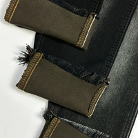 Tissu denim noir de 170 cm de large avec dos floqué marron, tissu denim extensible rigide et chaud, prix d'usine en gros