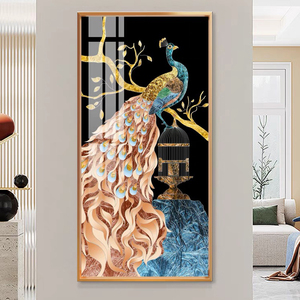 Paon Art cristal porcelaine peinture murale décorative pour la maison hôtel décoratif abstrait mur Art encadré animaux peintures - Product Image 4