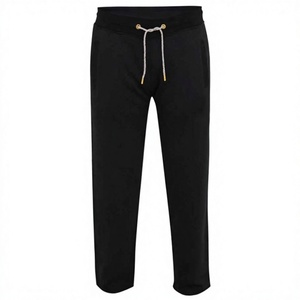 Pantalon de survêtement noir pour homme 100 % coton, taille élastique avec cordon de serrage, coupe droite décontractée, ample, pour l'hiver - Product Image 1