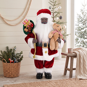 Poupée Père Noël noire de 90 cm, figurine de Noël debout avec <span class=keywords><strong>ours</strong></span> en peluche pour la <span class=keywords><strong>d</strong></span>écoration de la salle familiale pendant <span class=keywords><strong>les</strong></span> fêtes - Product Image 1