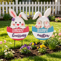 Set di 2 Decorazioni da Giardino Creative in Metallo a Forma di Uovo di Pasqua e Coniglio per Splendide Decorazioni Pasquali