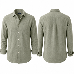 Chemises en lin pour hommes, haute qualité, manches longues, respirantes, décontractées, chemise boutonnée de plage, logo personnalisé, OEM, vêtements d'été - Product Image 2