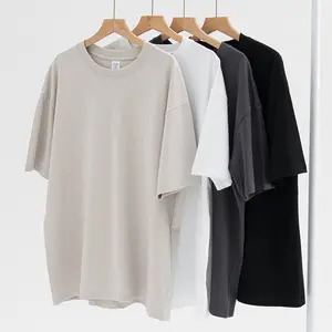 Camiseta pesada de 250g para hombre, hombro de algodón caqui, 32 hilos dobles, cuello redondo, camiseta sólida de manga corta para hombre