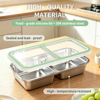 Boîte à bento divisée en acier inoxydable 304 avec couvercle en silicone, boîte à lunch portable, récipient de rangement pour collations étanche pour enfants et adultes