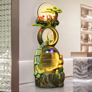 Peacock Landscape Floor Water Feature With Gourd Design <b>Humidifier</b> For Living Room Office Decor 61x46x166cm - Product Image 3