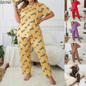 Oversized Heart Neck Women's <b>Pajama</b> Set Plus Size Homewear - Product Image 5