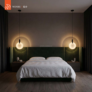 Lampe suspendue ronde en albâtre, laiton noir, pour chambre à coucher, villa, hôtel - Product Image 3