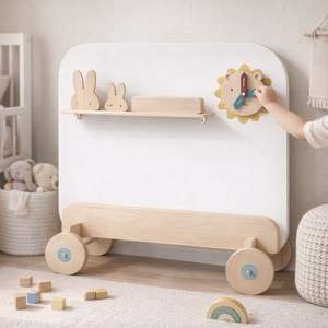 Étagère Montessori pour enfants, bibliothèque mobile en bois avec horloge, <span class=keywords><strong>rangement</strong></span>, <span class=keywords><strong>jeux</strong></span> éducatifs précoces et tableau <span class=keywords><strong>de</strong></span> dessin pour enfants - Product Image 3