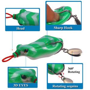 Señuelo de superficie para pesca de ranas, 65 mm, verde y negro, para bagre, aparejos de pesca, señuelo giratorio de doble anzuelo, equipo de pesca - Product Image 4