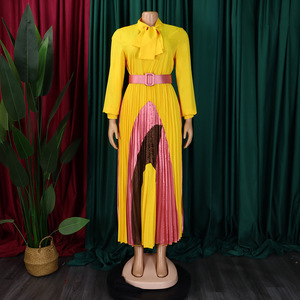 Abiti da donna <span class=keywords><strong>in</strong></span> stile europeo a pieghe abiti da donna <span class=keywords><strong>con</strong></span> <span class=keywords><strong>cintura</strong></span> stile americano - Product Image 5