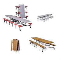 Ensemble table et tabourets pliants Cartmay pour salle à manger, cafétéria, salle de classe, cantine avec banc