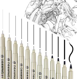 Bộ bút vẽ chuyên nghiệp bán chạy, quà tặng vẽ anime, 12 cây bút vẽ nét mảnh màu đen, bút đánh dấu nghệ sĩ - Product Image 2