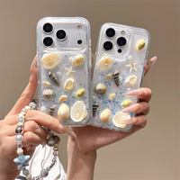 Coque de téléphone 3D transparente à paillettes coquillage pour iPhone 18 17 Pro Max 16 15 14 13, avec bracelet de protection ambiance plage et océan