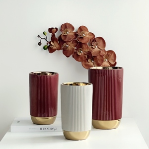 Grote, hoge bloempotten voor binnen en buiten, meerkleurig, verguld onderaan, voor huis en tuin, keramische bloempot/vaas - Product Image 1