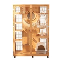 Villa de luxe pour chat en bois massif tout-en-un, maison d'intérieur et arbre à chat avec vue panoramique - Cage pour chat toutes saisons