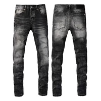 Pantalon en jean pour homme 100% Coton respirant, taille mi-haute, style patchwork, vintage streetwear décontracté, motif croisé, broderie machine, délavé