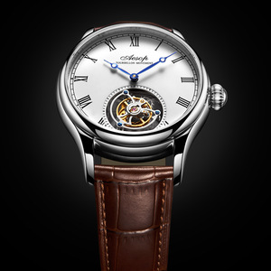 Aesop Classic Low Key Tourbillon Relojes de pulsera mecánicos Hombres de negocios Números romanos de oro Reloj de cuero mecánico - Product Image 6