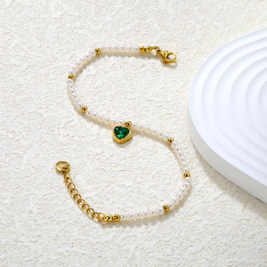 Collier en perles en forme de cœur avec pendentif en zircon, bijoux en acier inoxydable pour femmes, accessoire de mode pour soirée - Product Image 3