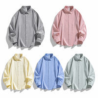 Kemeja Katun Lengan Panjang Kancing Depan Kasual Overshirt Fit Santai Warna Solid Kemeja Bergaris untuk Streetwear Grosir