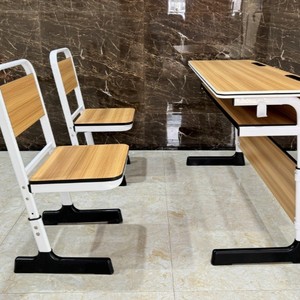 School <b>Desk</b> And Chair Set Two Person Seat <b>Solid</b> <b>Wood</b> Modern Minimalist Style For School Use - Product Image 4